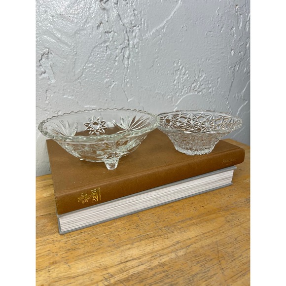 Vintage Clear Pressed Glass Starburst Pattern 3-Footed round Candy Dish 7” - Picture 4 of 7